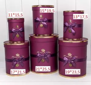 Коробка 21*21*25 см "Золотая роза" сливовый цилиндр