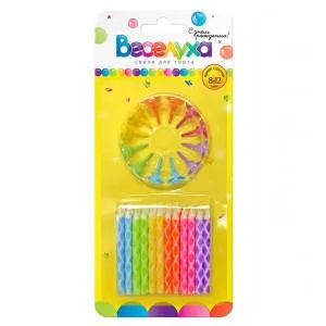 Свеча д/т Ромбик Ассорти с держателями / 24 шт 6 см / 620006.C09