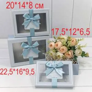 Коробка 20*14*8 см Прямоугольник с окошком Голубой