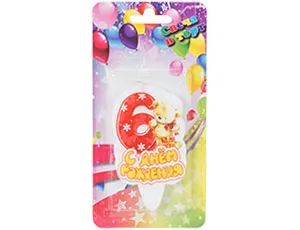 Свеча-цифра "6" С ДР Мишка 8 см