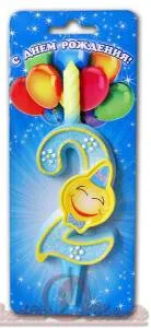 Свеча-цифра 7,6 см Смайлик "2"                    