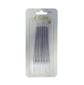 Свечи серебряные с держателями 6шт, 10см 183543