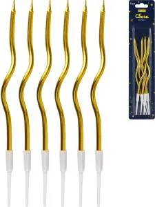 Свечи для торта на подставках "Яркий блеск" 0.4*12+4 см, 6 шт, золотистые/С-2006