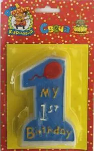 Свеча для торта "1 ГОД" голубая/розовая