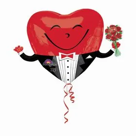 Сердце в смокинге с букетом