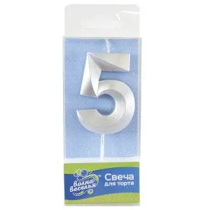 Свеча-цифра "5" Грани Серебро, 6 см/802755