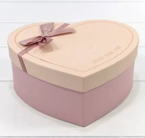 Коробка сердце 22,2*19,5*9 см "JUST FOR YOU" пудровая с бантом