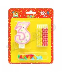 Свечи с цвет. узором с подст. 12 шт.-"Цифра 3"