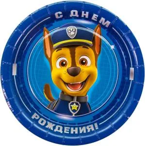 Тарелка "Щенячий патруль, С Днем Рождения" синий 7 дюйм. 6 шт./501222