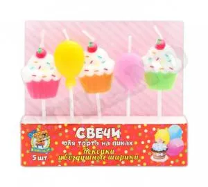 Свечи д/торта на пиках "Кексики и возд.шары" 5 шт.