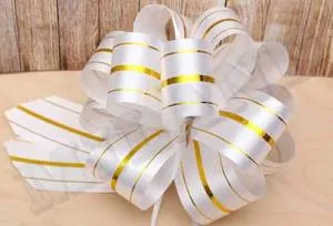 Бант шар БЛ-8007 / 5 см. Белый Золотые Линии