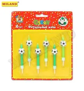 Свечи д/торта с подставками "Футбольные мячи", 6 шт.