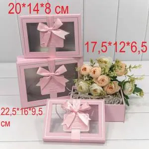 Коробка 20*14*8 см Прямоугольник с окошком Розовый
