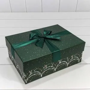 Коробка 22,5*15,5*9 см Зеленая с бантом