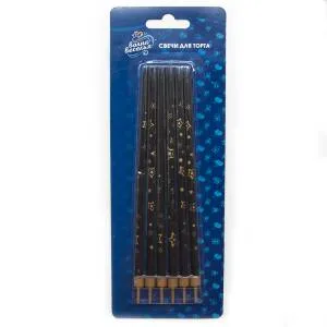 Свечи Золотые звезды, черный 15 см 6 шт/627077