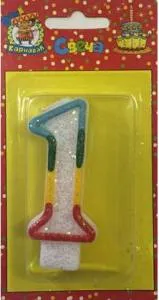 Свеча-цифра  с блёстками 7,6 см  "1"                               