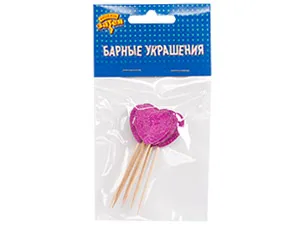 Пика для канапе  "Сердце розовое" ассорти блеск 8 см 6 шт.