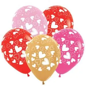 Сердечки микс, ассорти пастель-метал 12"(Колумбия)/50 шт