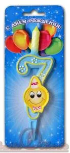 Свеча-цифра 7,6 см №3 " Смайлик  "                    