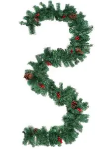 Гирлянда хвойная с шишками и красными ягодами пышная, 3 м. 300 веток (НГУ-5552)