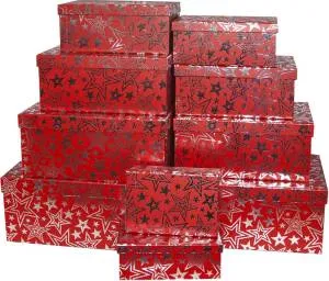 Коробка 31*25*13 см "Сияние звезд" красная металлик