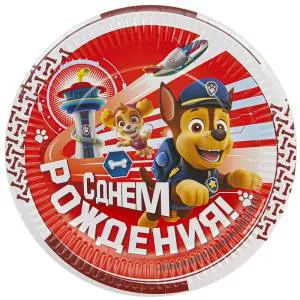 Тарелка "Щенячий патруль, С Днем Рождения" красный 9 дюйм. 6 шт./501203