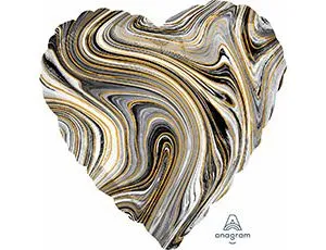 Шар 19" Сердце Мрамор Blak (Анаграм)/1204-1045
