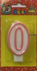 Свеча для торта с розовой окантовкой "0"