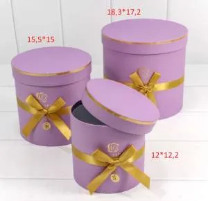 Коробка 12*12*13 см "Золотая роза" сиреневый цилиндр