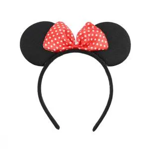 Ободок Мышка с красным  бантиком маленькие точки, Черный/603215
