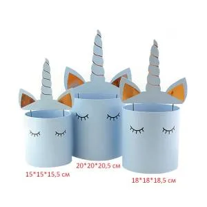 Коробка Единорог Голубой /цилиндр с топпером 20*20*20,5 см 