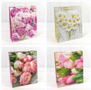 Пакет подарочный 26*32*10 см. "Цветы" (микс) / 00019С