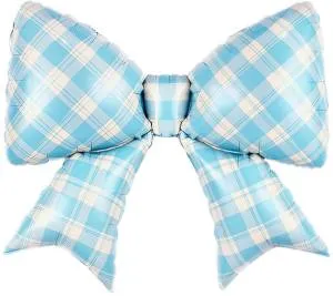 38" Бант, клетка вишни, голубой сатин / Китай 27321