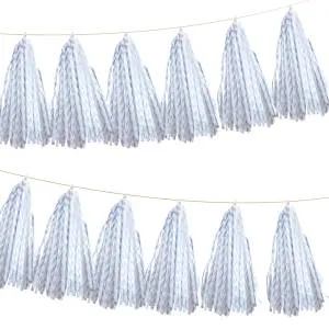 Помпон кисточка 35 см. (полоски, белый/серебро металлик) 5 листов