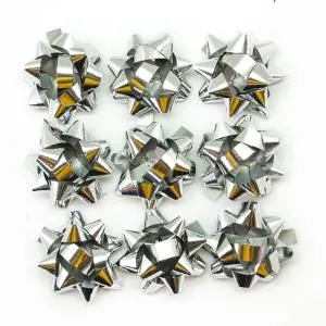 Бант-звезда, серебро металлик 4 см, 10 шт/17825
