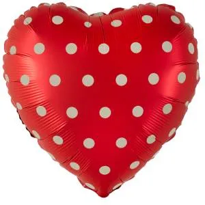 18" Сердце, Горошек, красный сатин (Китай) / 27480