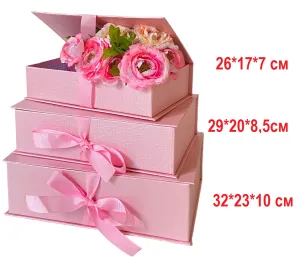 Коробка  32*23*10 см. Шкатулка с лентами Розовая/ 1905/90КЦ