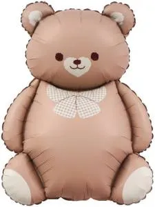 35" Мишка с бантом, коричневый сатин / Китай 26011