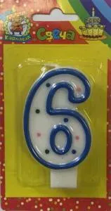 Свеча для торта с голубой окантовкой "6"