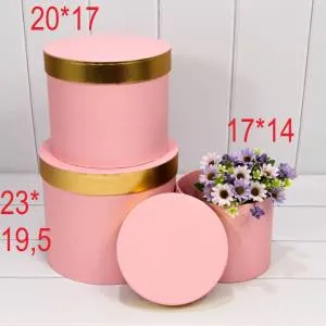Коробка Цилиндр 17*14 Розовый с зол каймой