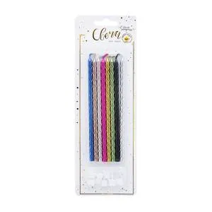 Свечи XL витые, ассорти металл с держателями 15 см, 8 шт / 620217