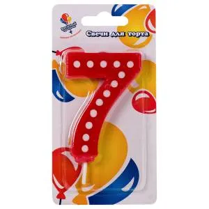 Свеча для торта в белую точку "7"