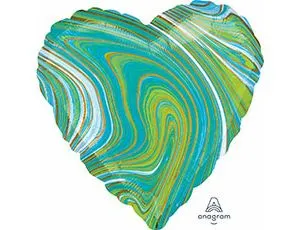 Шар 19" Сердце Мрамор Blue Green (Анаграм)/1204-1041
