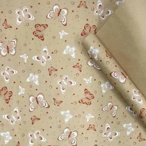 Бумага упак. крафт "Бабочки" 72 см*10 м. красный/белый / тв212553