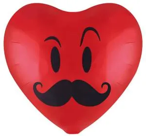 18" Сердце Смайл с усами, красный (Китай)/15394