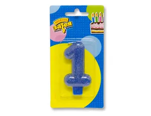 Свеча-цифра "1" Блестящая синяя 7,6см 1502-2144