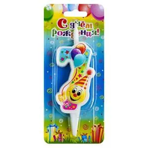 Свеча-цифра 7,6 см Смайлик с шарами "7"                    