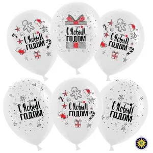 12" С НГ! (снежинки и подарки) пастель (50шт) (Малайзия) 