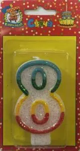 Свеча-цифра  с блёстками 7,6 см  "8"                               