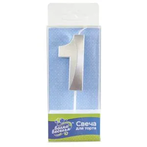 Свеча-цифра "1" Грани Серебро, 6 см/802751